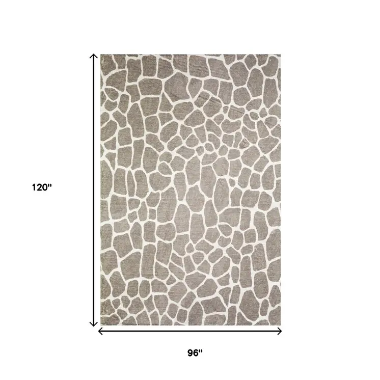 8' X 10' Beige Giraffe Print Shag Handmade Non Skid Area Rug