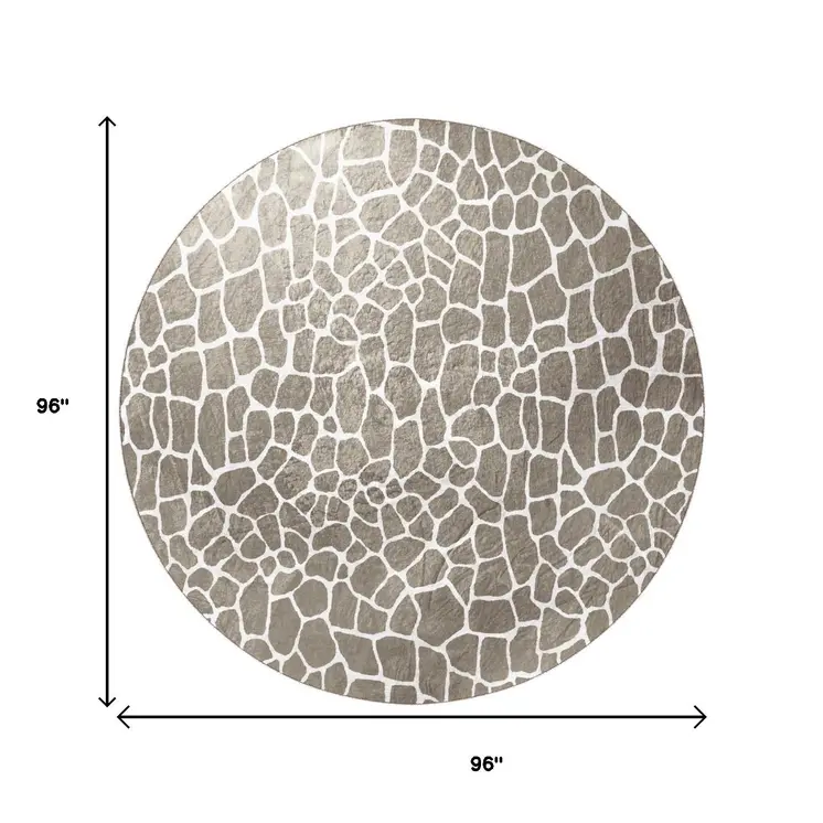 8' X 8' Beige Round Giraffe Print Shag Handmade Non Skid Area Rug