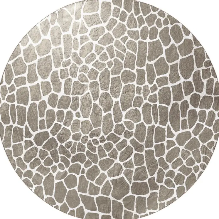 8' X 8' Beige Round Giraffe Print Shag Handmade Non Skid Area Rug