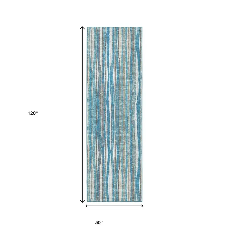3' X 10' Blue Ombre Tufted Runner Rug