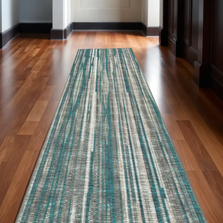 3' X 10' Blue Ombre Tufted Runner Rug