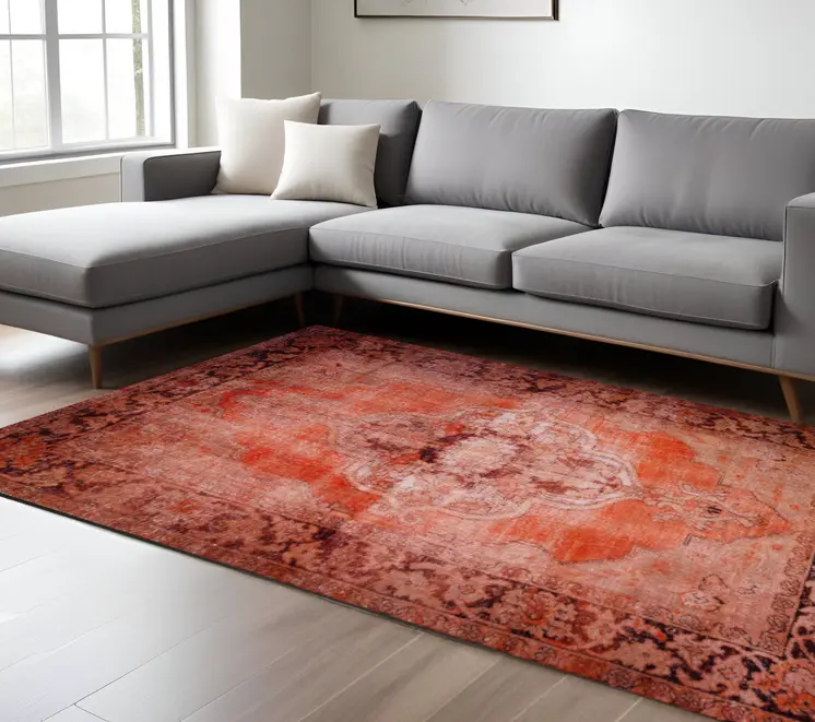 8' X 10' Red Oriental Distressed Non Skid Area Rug