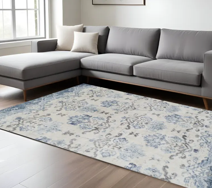 10' X 13' Blue and Ivory Oriental Area Rug