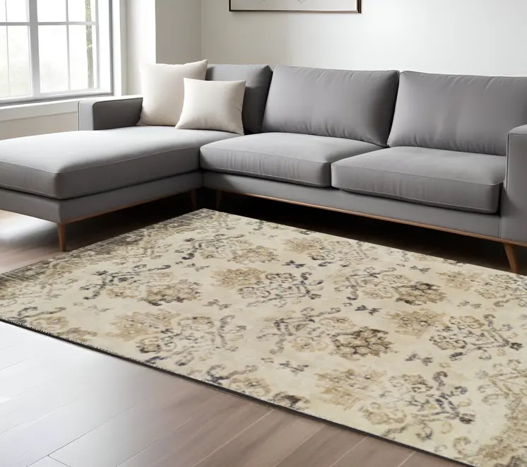8' X 11' Beige and Brown Oriental Area Rug
