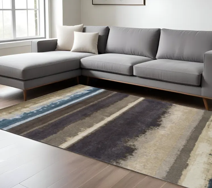 10' X 13' Beige and Brown Abstract Area Rug