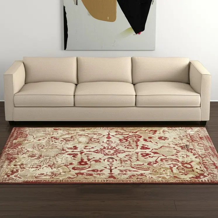 5' X 8' Red and Beige Oriental Area Rug