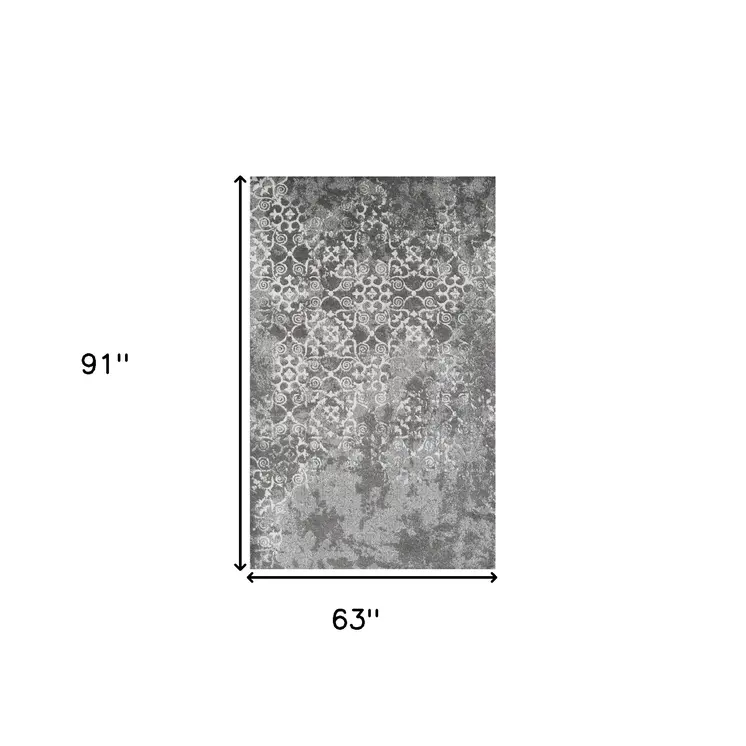 5' X 8' Gray and Ivory Oriental Distressed Area Rug