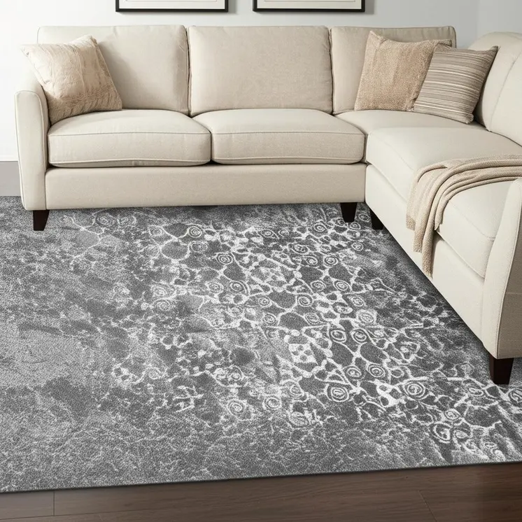10' X 13' Gray and Ivory Oriental Distressed Area Rug