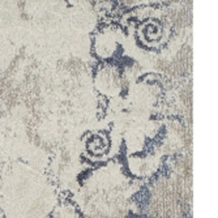 8' X 11' Blue and Ivory Oriental Distressed Area Rug