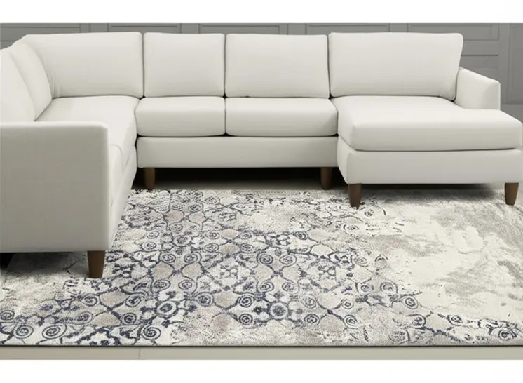 8' X 11' Blue and Ivory Oriental Distressed Area Rug