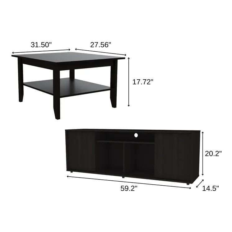 59" Black Open shelving TV Stand and Coffee Table