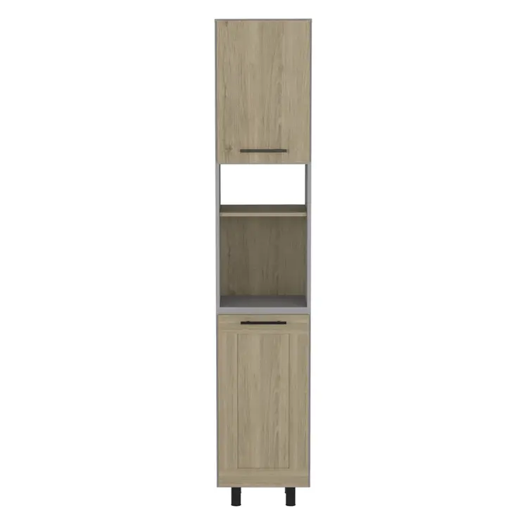 82" Gray And Oak Wood Pantry Or Storage Closet