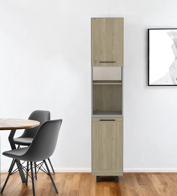 82" Gray And Oak Wood Pantry Or Storage Closet