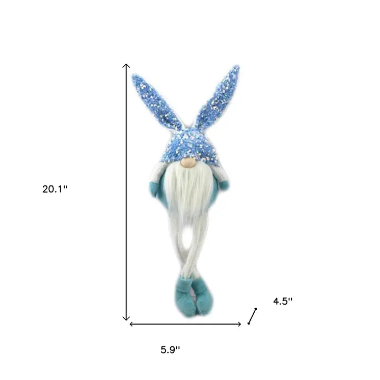 20" Blue and White Fabric Rabbit Easter Standing Gnome Tabletop Sculpture