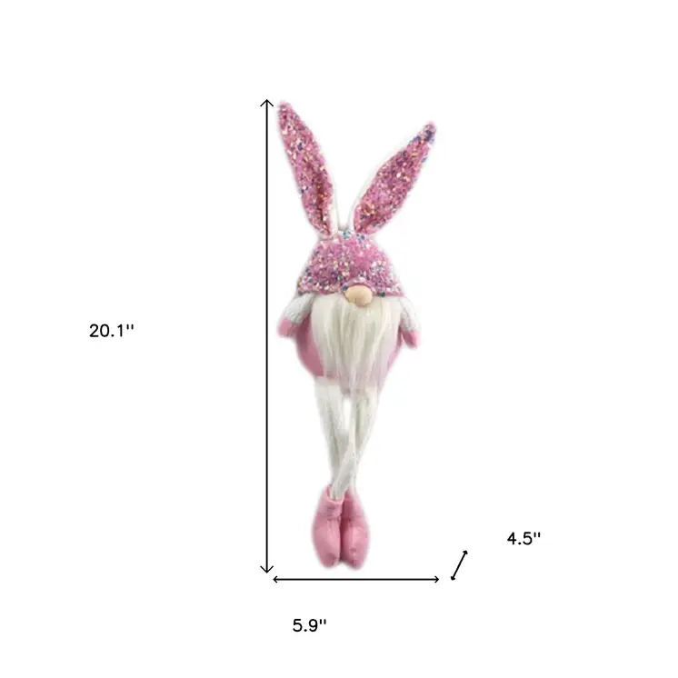 20" Pink and White Fabric Rabbit Easter Standing Gnome Tabletop Sculpture