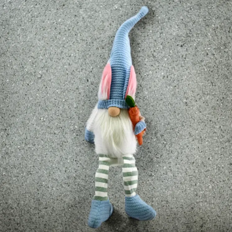 32" Blue and White Fabric Christmas Sitting Gnome Tabletop Sculpture