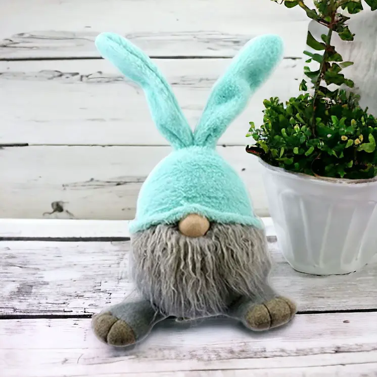 19" Blue and Gray Fabric Easter Standing Gnome Tabletop Sculpture