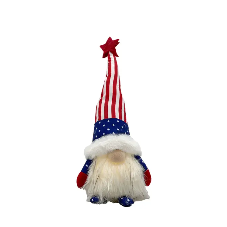 14" Red White and Blue Fabric Independence Day Standing Gnome Tabletop Sculpture with LED