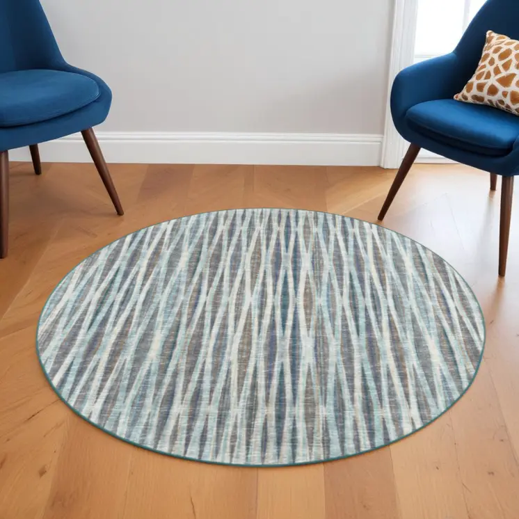 6' Blue Round Ombre Tufted Handmade Area Rug