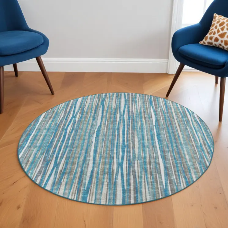 6' Blue Round Ombre Tufted Handmade Area Rug