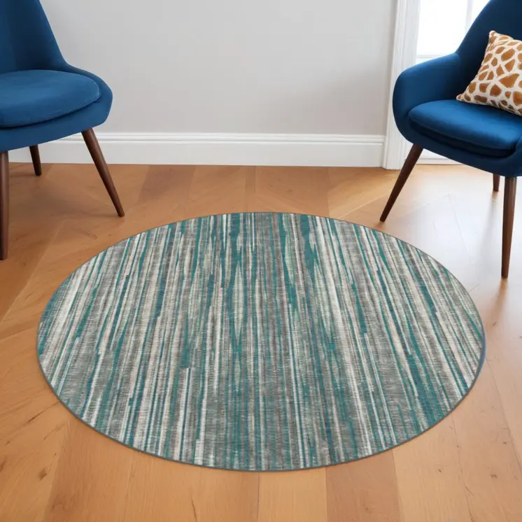 6' Blue Round Ombre Tufted Handmade Area Rug
