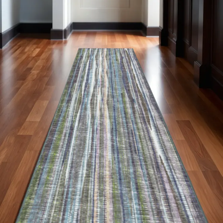 12' Blue and Ivory Ombre Hand Tufted Runner Rug