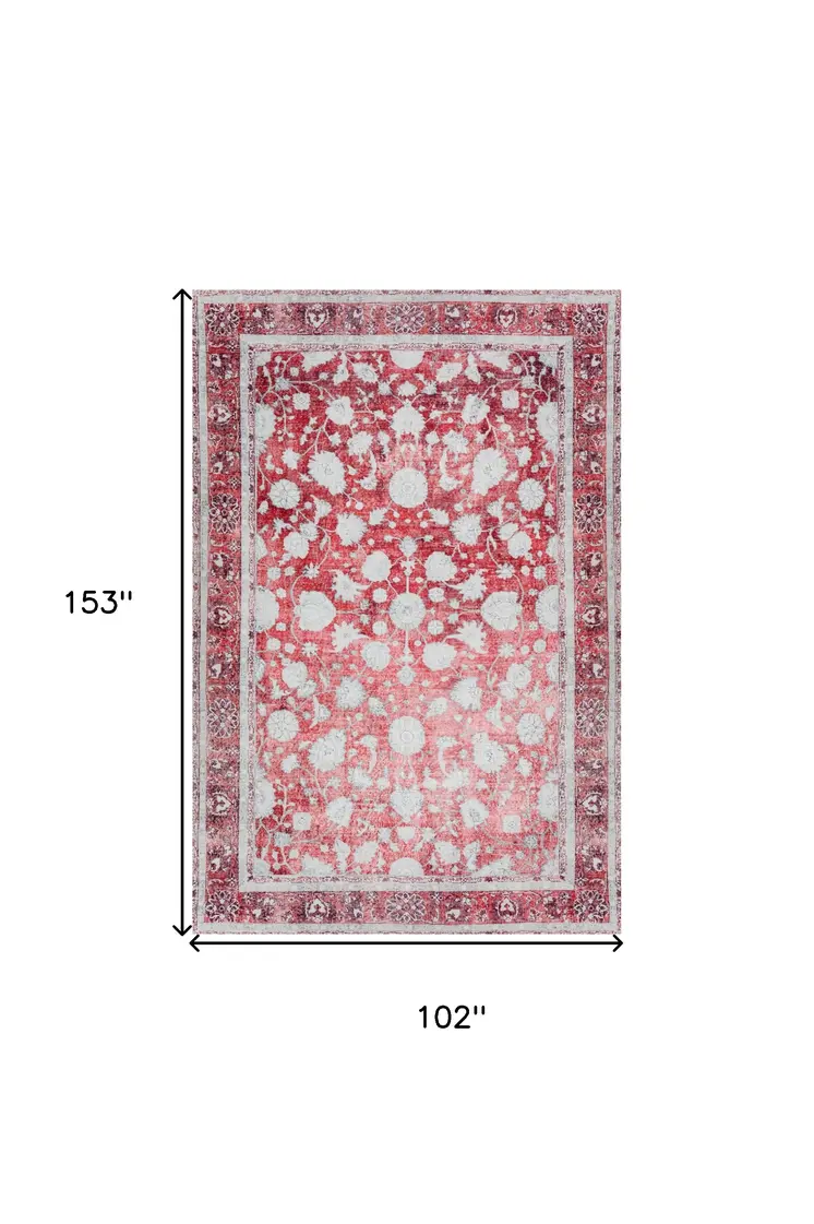 9' X 13' Red Oriental Distressed Non Skid Area Rug