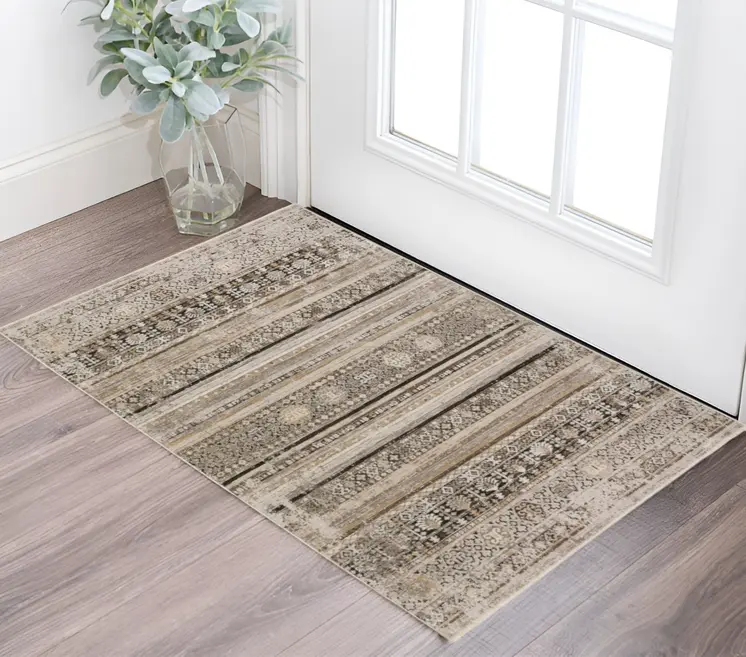 3' X 5' Brown Oriental Area Rug With Fringe