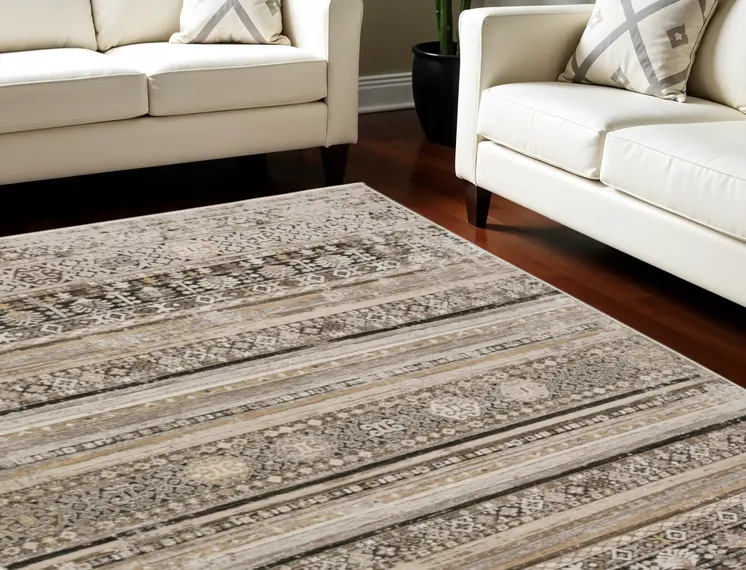 8' X 10' Brown Oriental Area Rug With Fringe