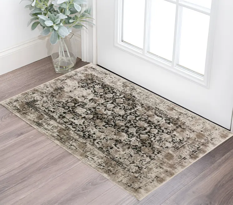 3' X 5' Black Oriental Area Rug With Fringe