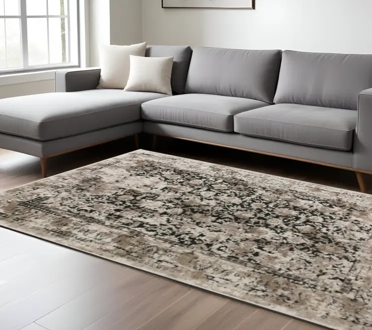 8' X 10' Black Oriental Area Rug With Fringe