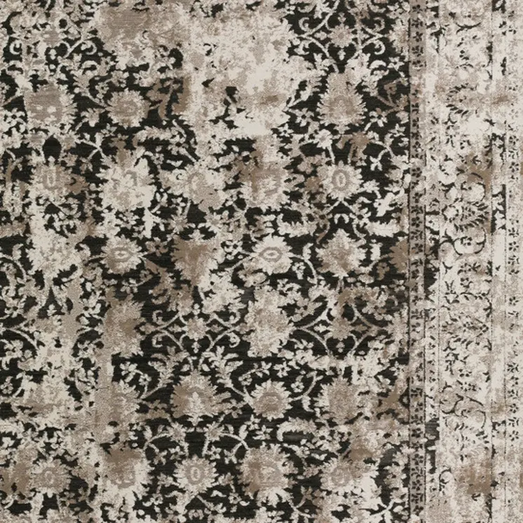 9' X 13' Black Oriental Area Rug With Fringe