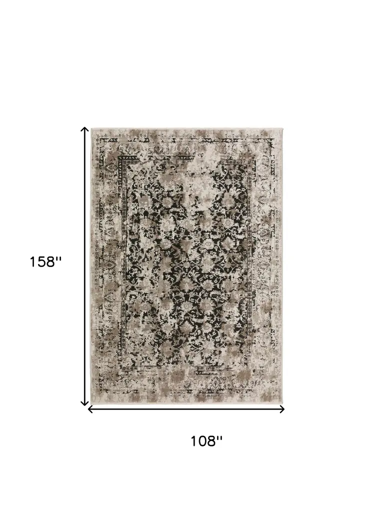 9' X 13' Black Oriental Area Rug With Fringe