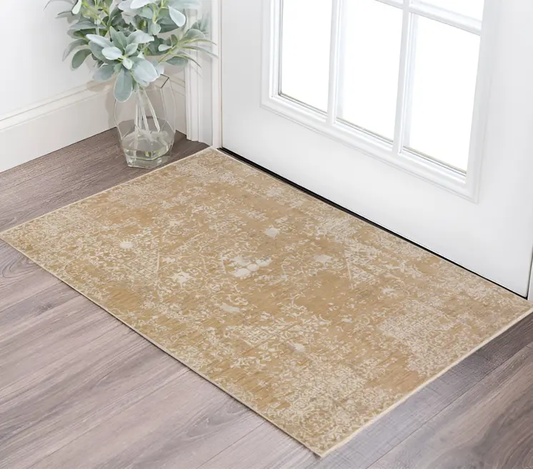 3' X 5' Beige Oriental Area Rug With Fringe