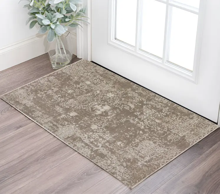 3' X 5' Gray Oriental Area Rug With Fringe