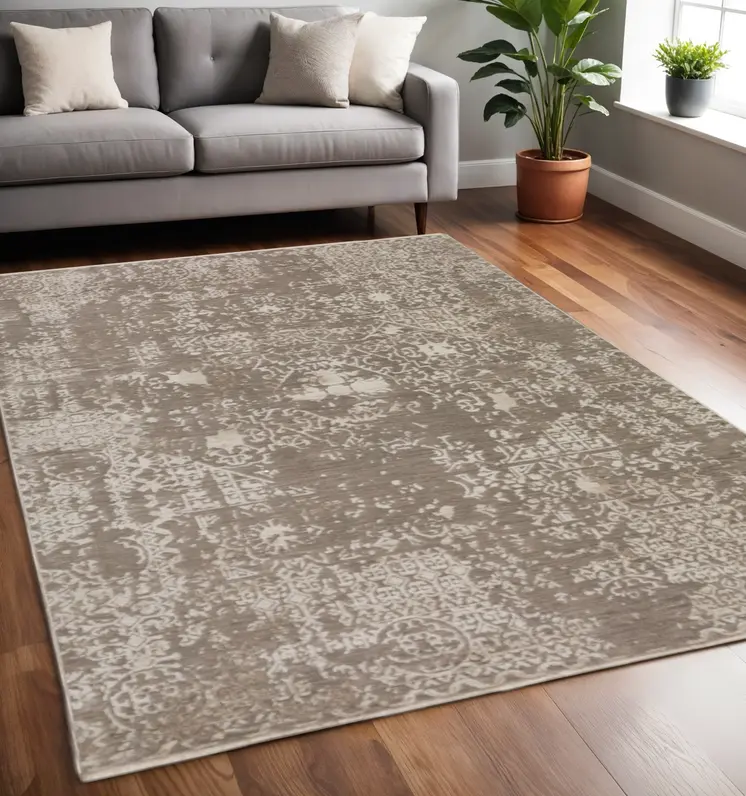 5' X 8' Gray Oriental Area Rug With Fringe