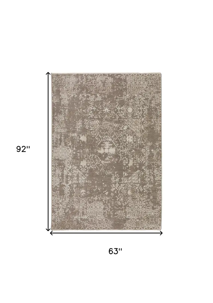 5' X 8' Gray Oriental Area Rug With Fringe