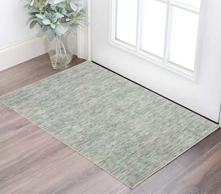 2' X 3' Green Wool Hand Loomed Handmade Area Rug