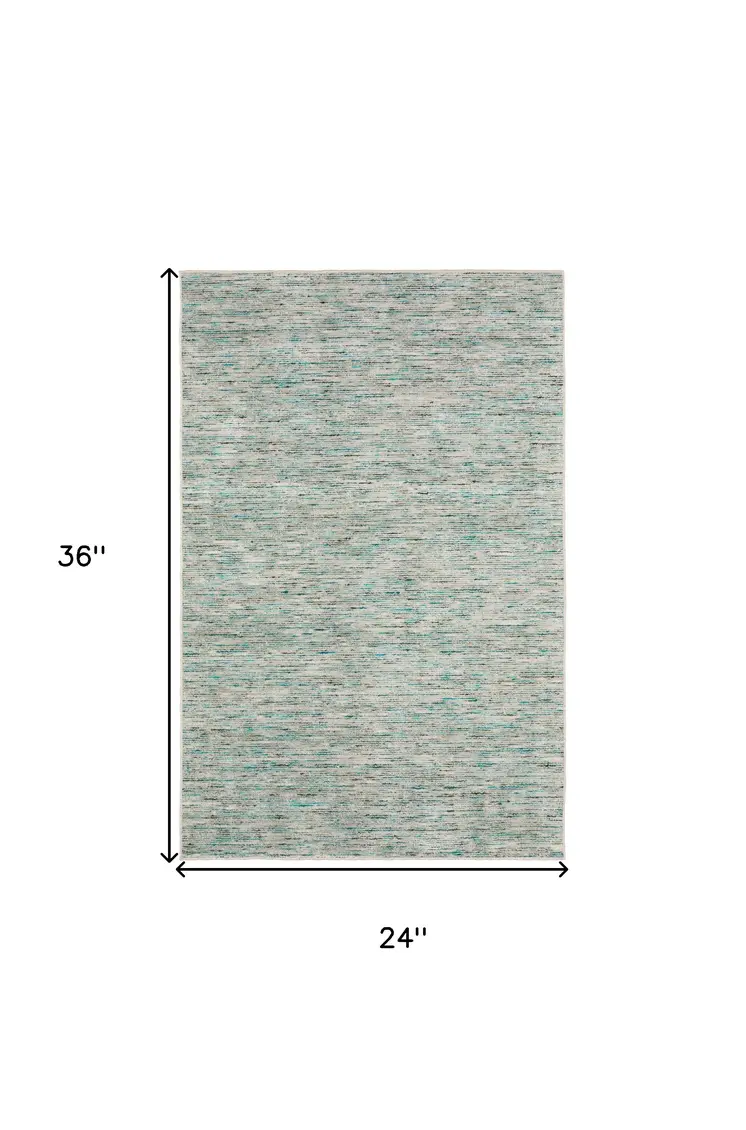 2' X 3' Green Wool Hand Loomed Handmade Area Rug
