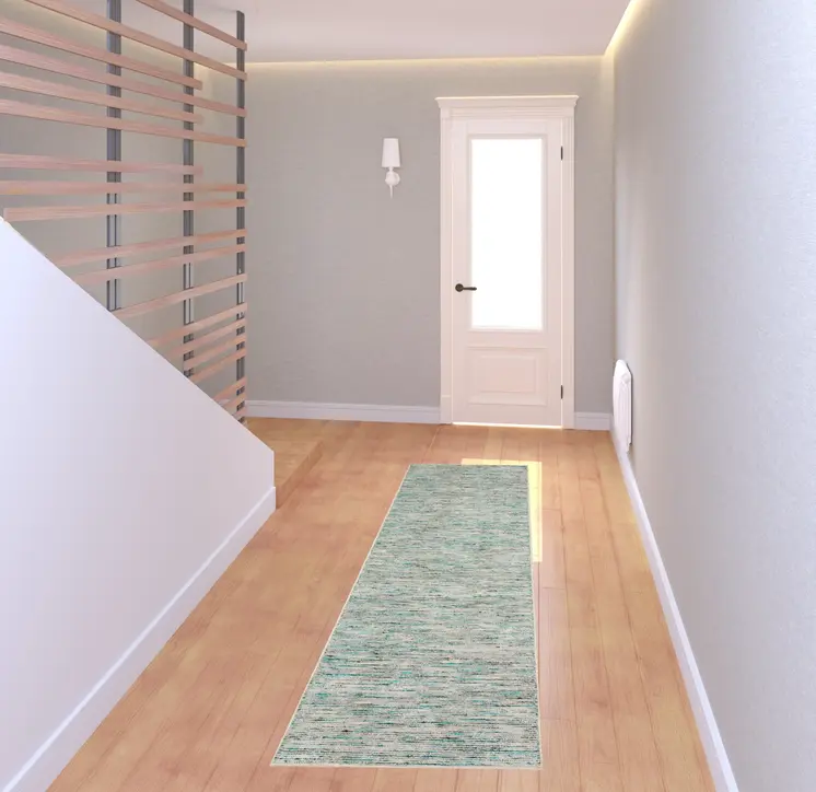 2' X 8' Green Wool Hand Loomed Handmade Runner Rug