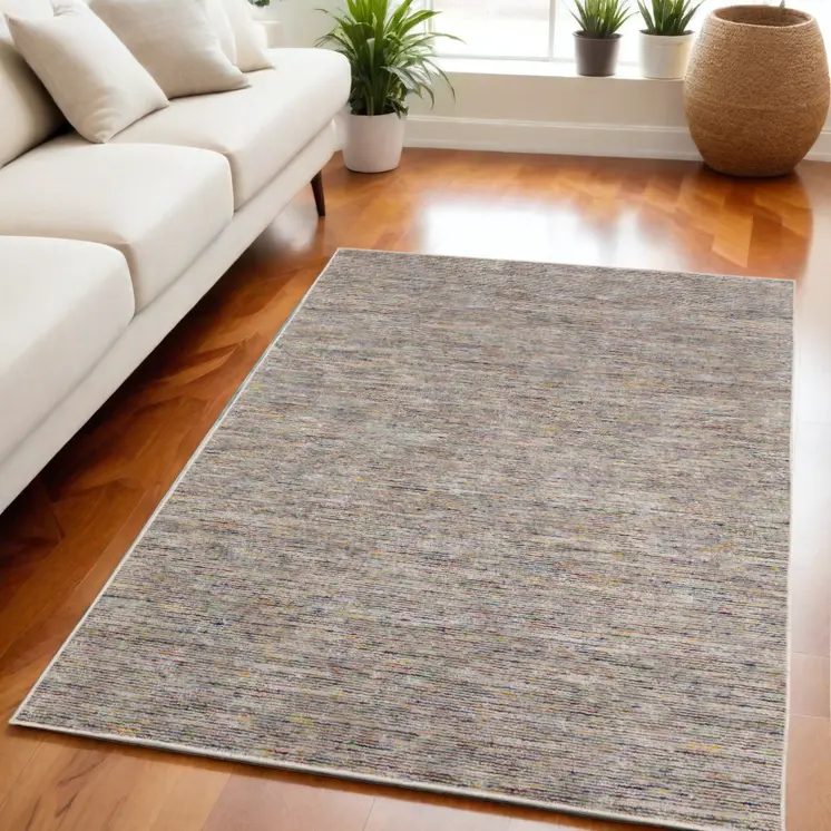 5' X 8' Grey Blue And Yellow Wool Hand Loomed Handmade Area Rug