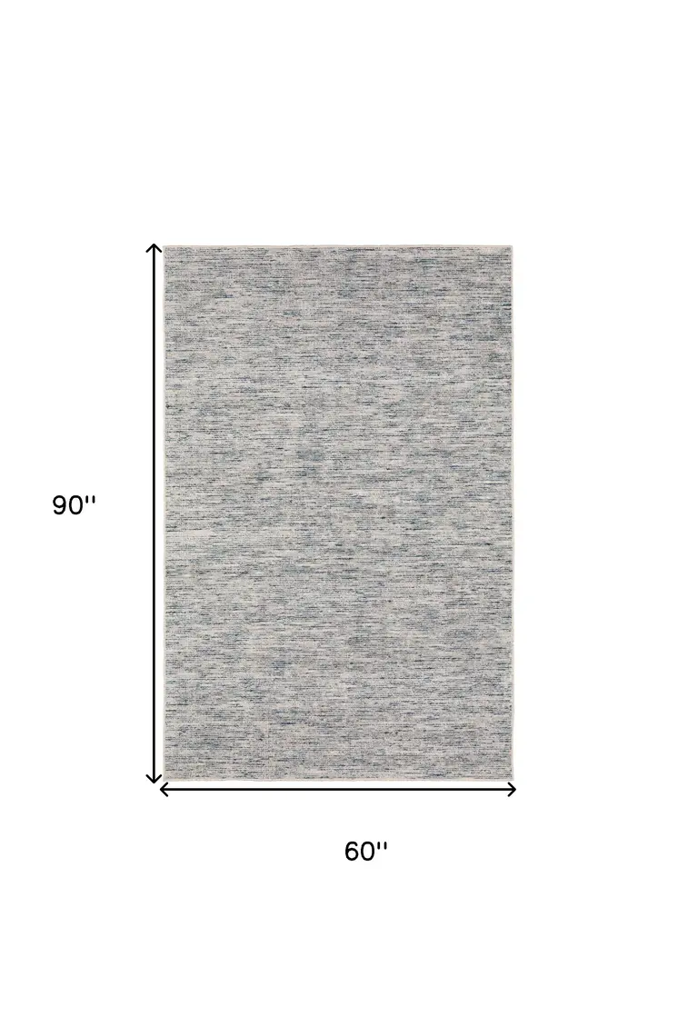5' X 8' Blue Wool Hand Loomed Handmade Area Rug