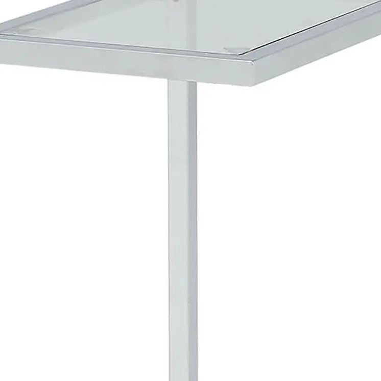 26" Clear And White Glass And Steel Sled End Table