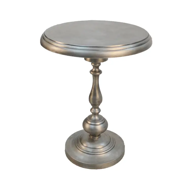 24" Antique Nickle Metal Round End Table