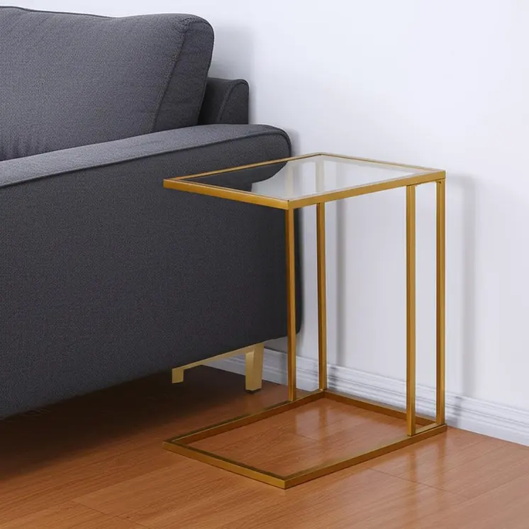 25" Gold And Clear Glass Square End Table