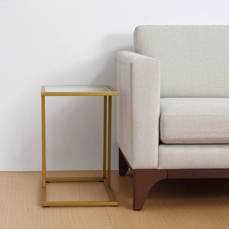 25" Gold And Clear Glass Square End Table