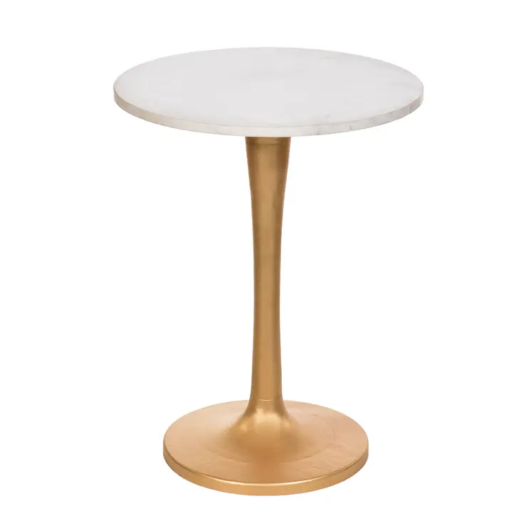19" Gold And White Marble Round End Table