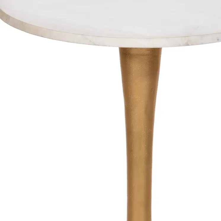 19" Gold And White Marble Round End Table