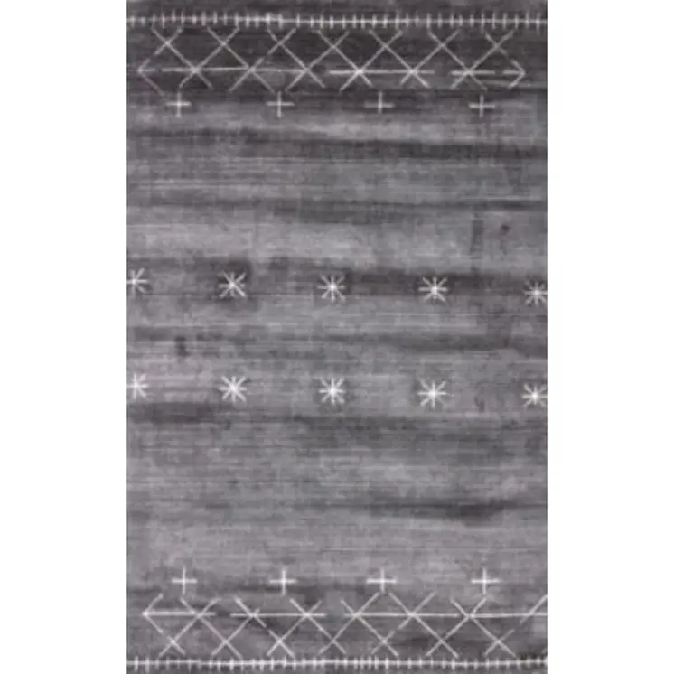 5' X 8' Black Gray and White Abstract Ombre with Stars Hand Loomed Area Rug