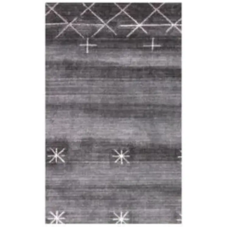 5' X 8' Black Gray and White Abstract Ombre with Stars Hand Loomed Area Rug